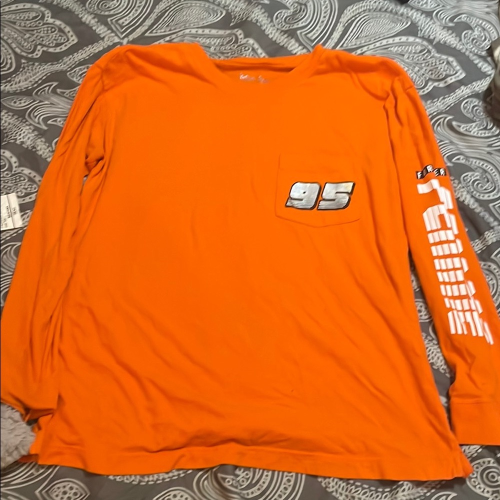 Orange Long Sleeve Shirt with '95' Graphic